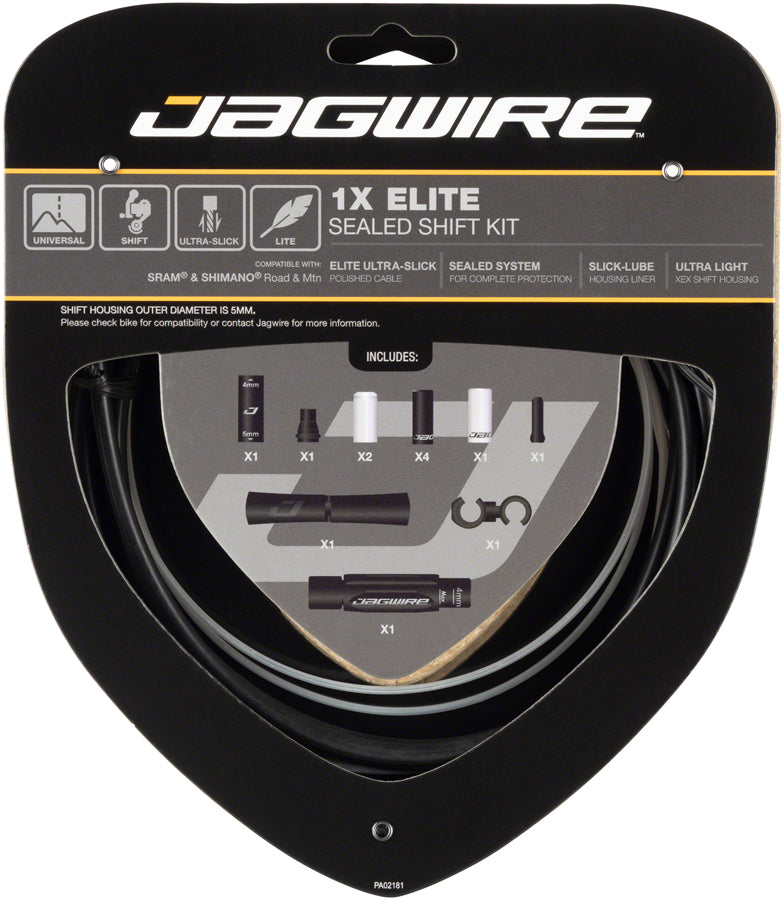 Jagwire 1x Elite Sealed Shift Cable Kit - SRAM/Shimano, Polished Ultra-Slick Cables, Black