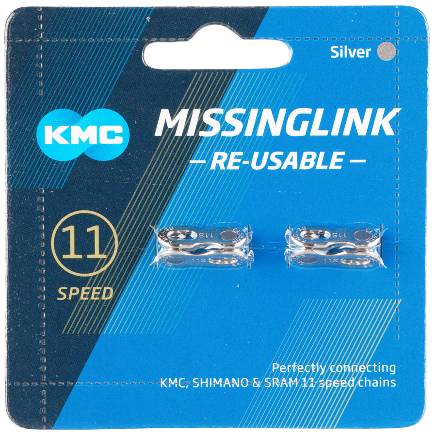 KMC MissingLink-11 Connector - 11-Speed, Reusable, Silver, 2 Pairs/Card - Chain Link and Pin - Missing Link Chain Link