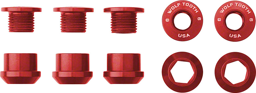 Wolf Tooth Components Set of 5 Chainring Bolts for 1x use Dual Hex Fittings, Red