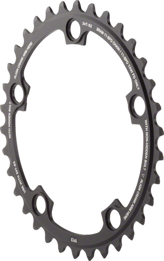 SRAM 11-Speed 34T 110mm BCD YAW Chainring Black, Use with 50T MPN: 11.6218.010.008 UPC: 710845729942 Chainring Road 22 Chainring