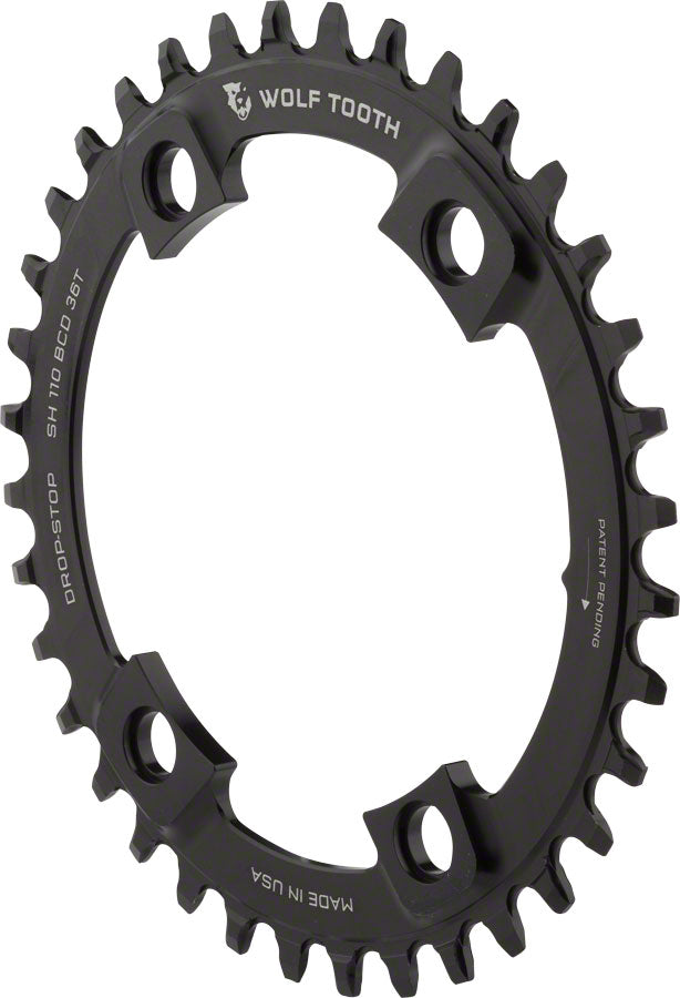 Wolf Tooth Chainring 36T x Shimano Asymmetric 110 BCD, for 4-Arm cranks, Black