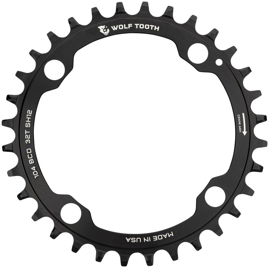 Wolf Tooth 104 BCD Chainring - 32t, 104 BCD, 4-Bolt, Requires Shimano 12-Speed Hyperglide+ Chain, Black MPN: 10432-SH12 UPC: 810006801064 Chainring 104 BCD Hyperglide+ Chainrings