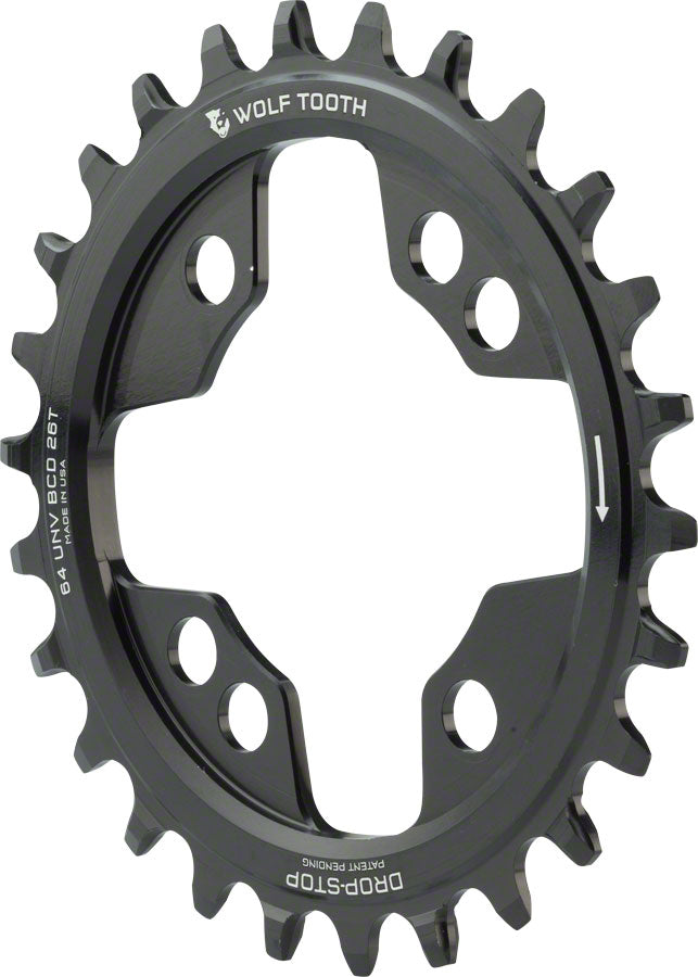 Wolf Tooth 64 BCD Chainring - 26t, 64 BCD, Universal Mount, Drop-Stop, Black MPN: 6426-UNVSL UPC: 812719025911 Chainring 64 BCD Chainrings
