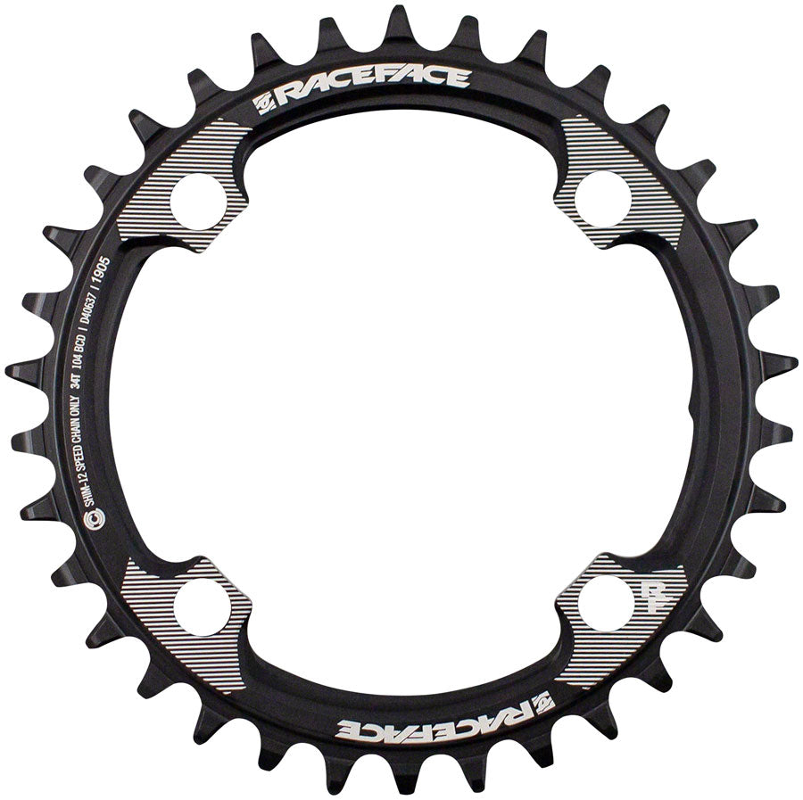 RaceFace 1x 104 BCD Hyperglide+ Chainring - 34t, 104 BCD, 4-Bolt, Requires Shimano 12-speed Hyperglide+ Chain, 7075