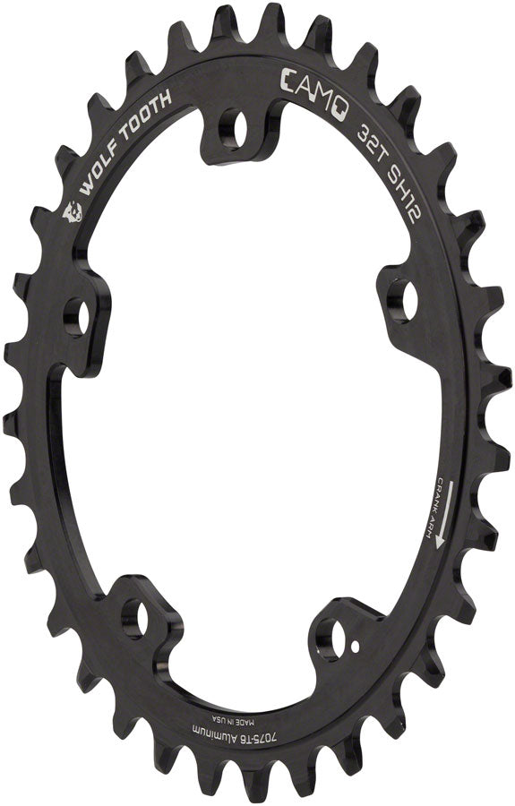 Wolf Tooth CAMO Aluminum Chainring - 32t, Wolf Tooth CAMO Mount, Requires 12-Speed Hyperglide+ Chain, Black MPN: CAMO-AL32-SH12 UPC: 810006800616 Direct Mount Chainrings CAMO Aluminum Hyperglide+ Chainrings
