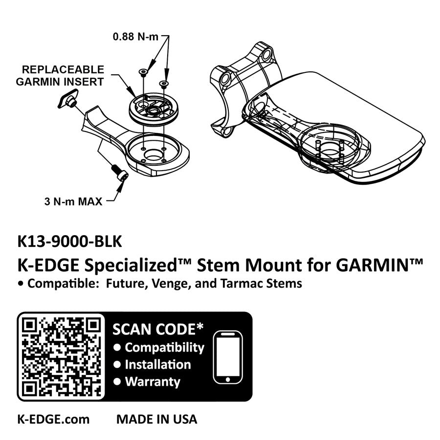 K-EDGE Garmin Specialized Future Mount - Black MPN: K13-9000-BLK UPC: 850027128139 Computer Mount Kit/Adapter Garmin Specialized Future Mount