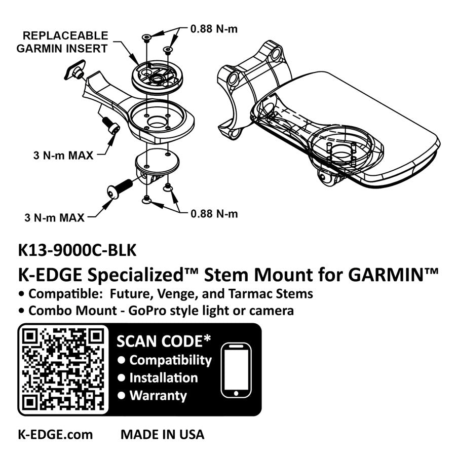 K-EDGE Garmin Specialized Future Combo Mount - Black MPN: K13-9000C-BLK UPC: 850027128153 Computer Mount Kit/Adapter Garmin Specialized Future Mount