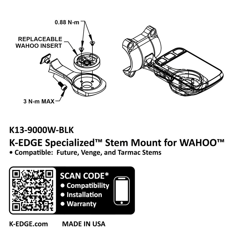 K-EDGE Wahoo Specialized Future Mount - Black MPN: K13-9000W-BLK UPC: 850027128177 Computer Mount Kit/Adapter Wahoo Specialized Future Mount