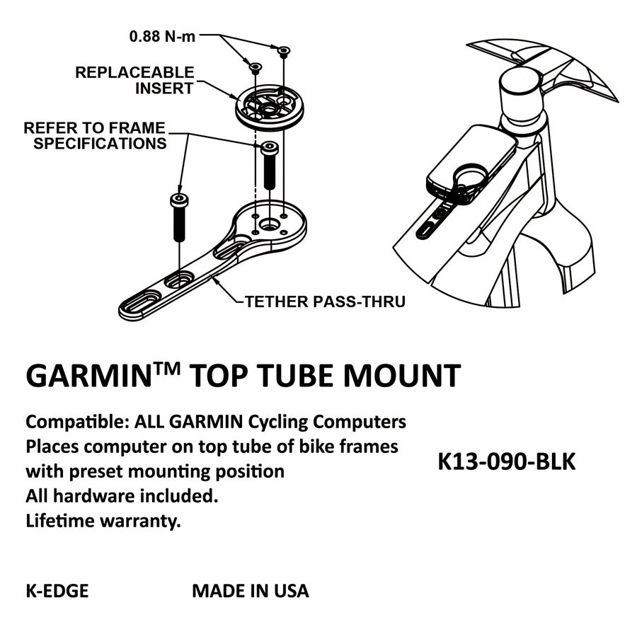K-EDGE Garmin Top Tube Mount - Black - Computer Mount Kit/Adapter - Top Tube Computer Mount