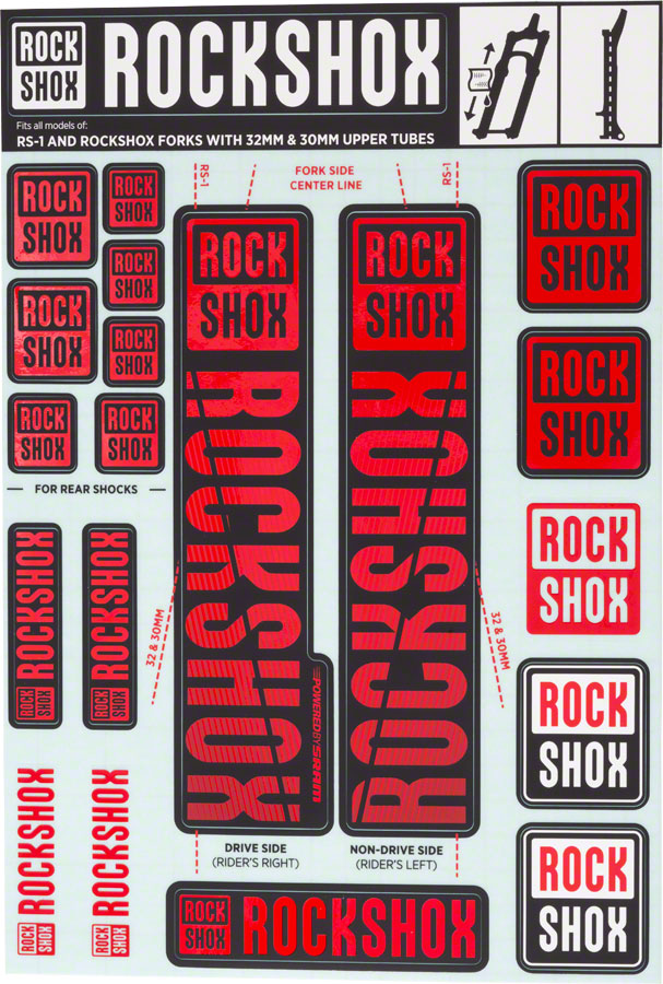 RockShox Fork Decal Kit - 30/32mm/RS1, Red MPN: 11.4318.003.500 UPC: 710845803789 Sticker/Decal Fork Decal Kits