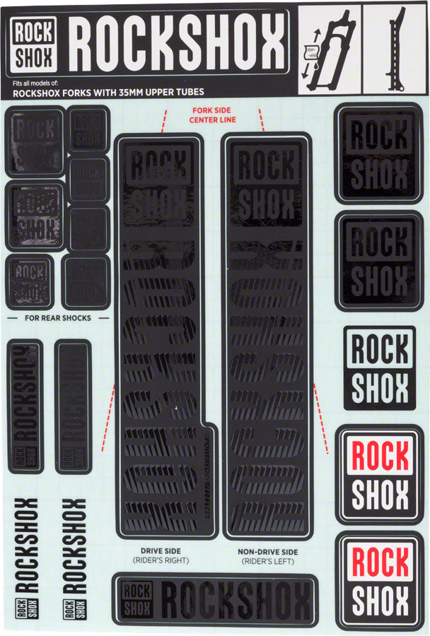 RockShox Fork Decal Kit - 35mm, Stealth Black MPN: 11.4318.003.505 UPC: 710845803833 Sticker/Decal Fork Decal Kits