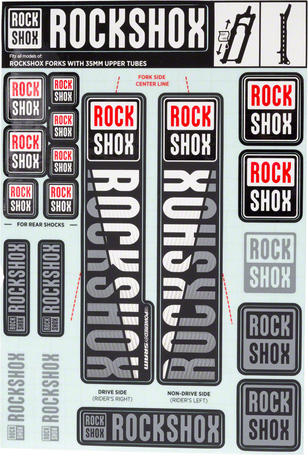 RockShox Fork Decal Kit - 35mm, White MPN: 11.4318.003.506 UPC: 710845803840 Sticker/Decal Fork Decal Kits