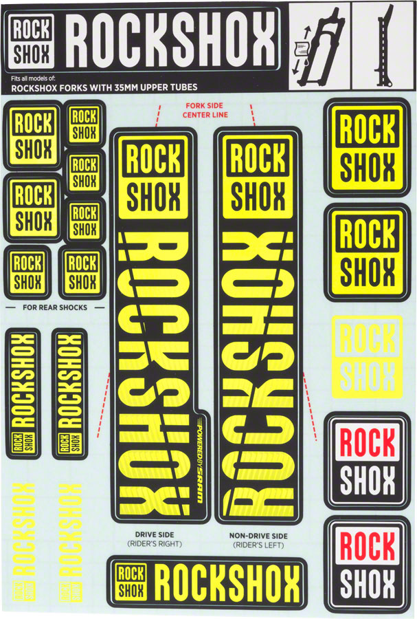 RockShox Fork Decal Kit - 35mm, Yellow MPN: 11.4318.003.507 UPC: 710845803857 Sticker/Decal Fork Decal Kits