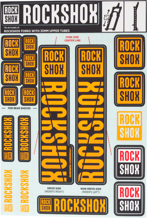 RockShox Fork Decal Kit - 35mm, Orange MPN: 11.4318.003.508 UPC: 710845803864 Sticker/Decal Fork Decal Kits