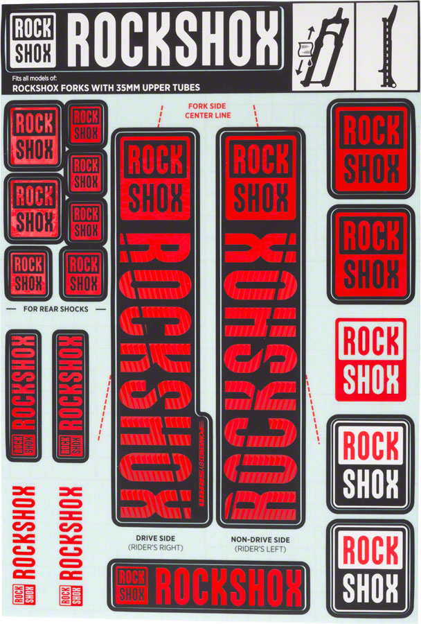 RockShox Fork Decal Kit - 35mm, Red MPN: 11.4318.003.509 UPC: 710845803871 Sticker/Decal Fork Decal Kits