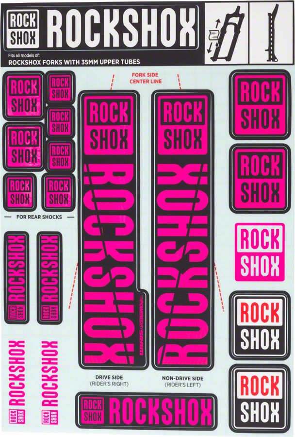 RockShox Fork Decal Kit - 35mm, Magenta MPN: 11.4318.003.512 UPC: 710845803901 Sticker/Decal Fork Decal Kits