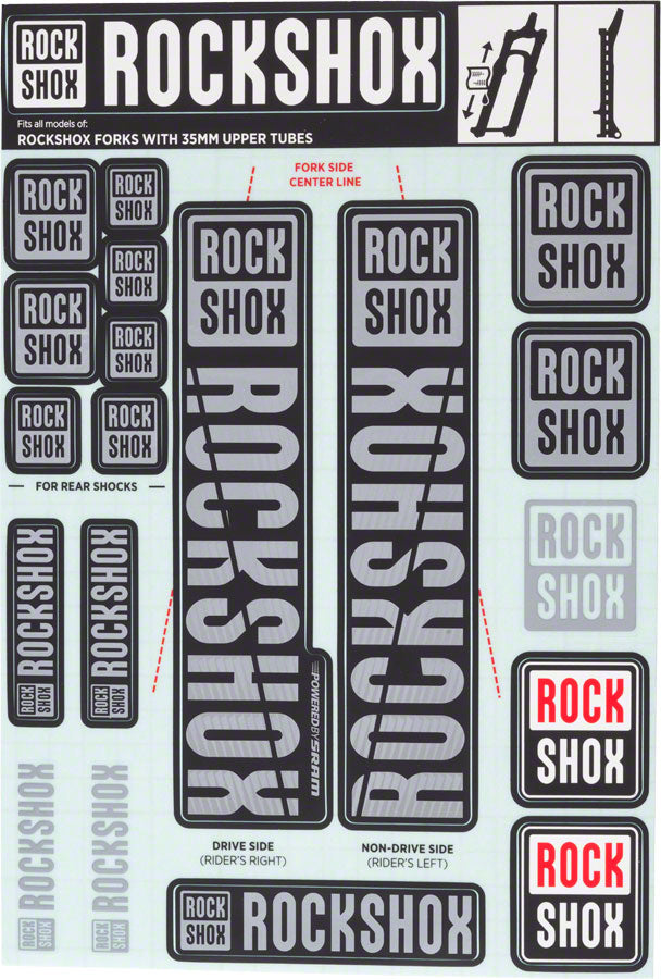 RockShox Fork Decal Kit - 35mm, Gray