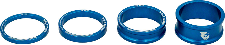 Wolf Tooth Headset Spacer Kit 3, 5, 10, 15mm, Blue MPN: SPACER-BLU-KIT1 UPC: 812719022521 Headset Stack Spacer Precision Spacer Kit