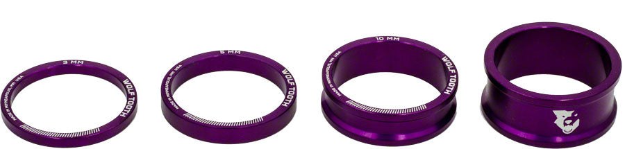 Wolf Tooth Headset Spacer Kit 3, 5, 10, 15mm, Purple MPN: SPACER-PRP-KIT1 UPC: 812719022552 Headset Stack Spacer Precision Spacer Kit