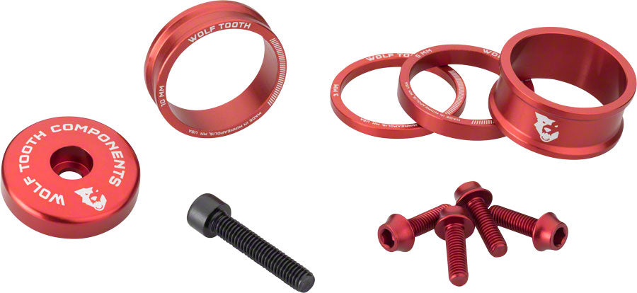 Wolf Tooth BlingKit: Headset Spacer Kit 3, 5,10, 15mm, Red