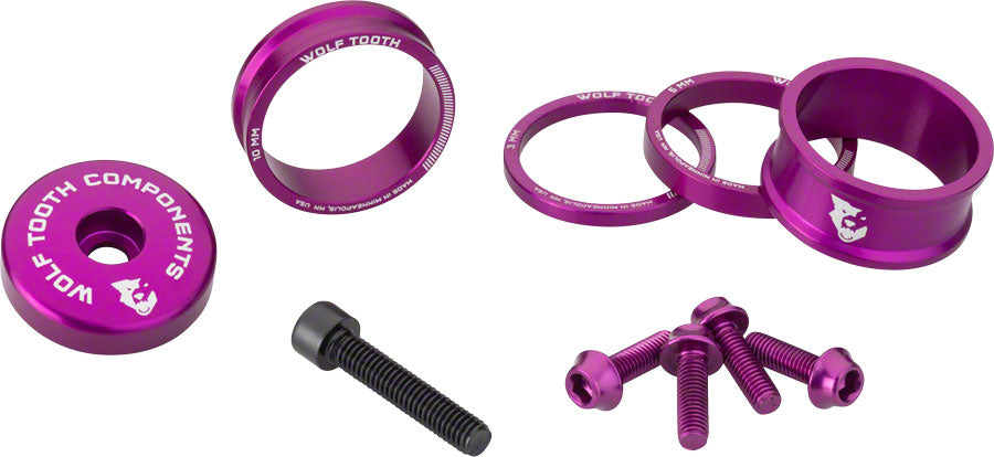 Wolf Tooth BlingKit: Headset Spacer Kit 3, 5,10, 15mm, Purple