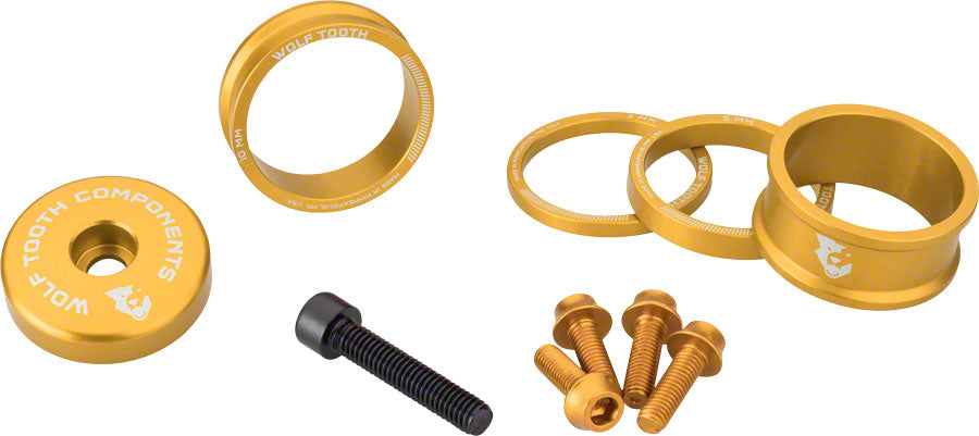 Wolf Tooth BlingKit: Headset Spacer Kit 3, 5,10, 15mm, Gold MPN: BLINGKIT_GOLD UPC: 812719026185 Headset Stack Spacer BlingKit