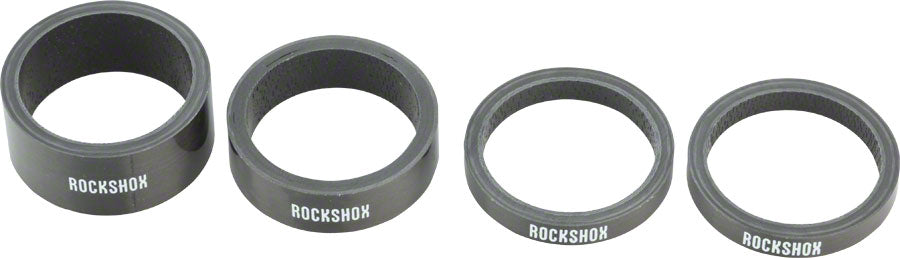 RockShox UD Carbon Headset Spacer Set, Includes 5mm x 2, 10mm x 1, 15mm x 1 MPN: 00.4315.021.010 UPC: 710845674327 Headset Stack Spacer Carbon Spacer Set