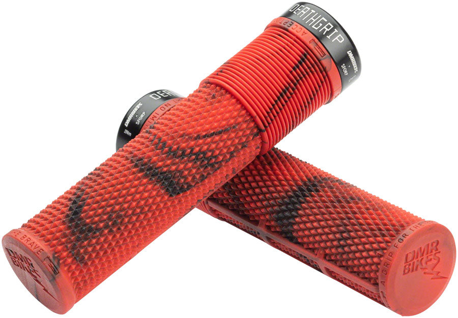 DMR DeathGrip Flangeless Grips - Thin, Lock-On, Marble Red
