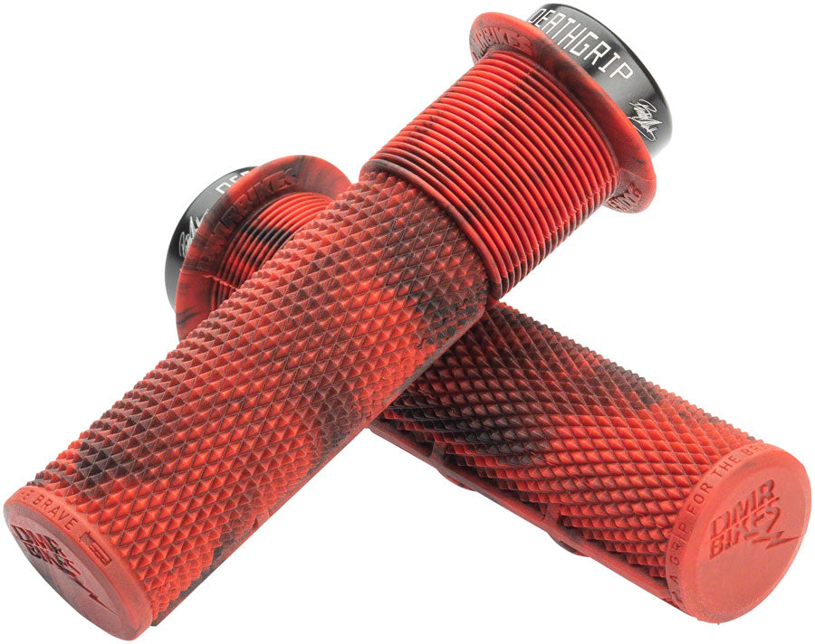 DMR DeathGrip Flanged Grips - Thick, Lock-On, Marble Red