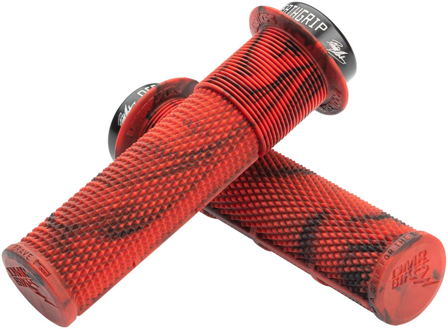 DMR DeathGrip Flanged Grips - Thin, Lock-On, Marble Red