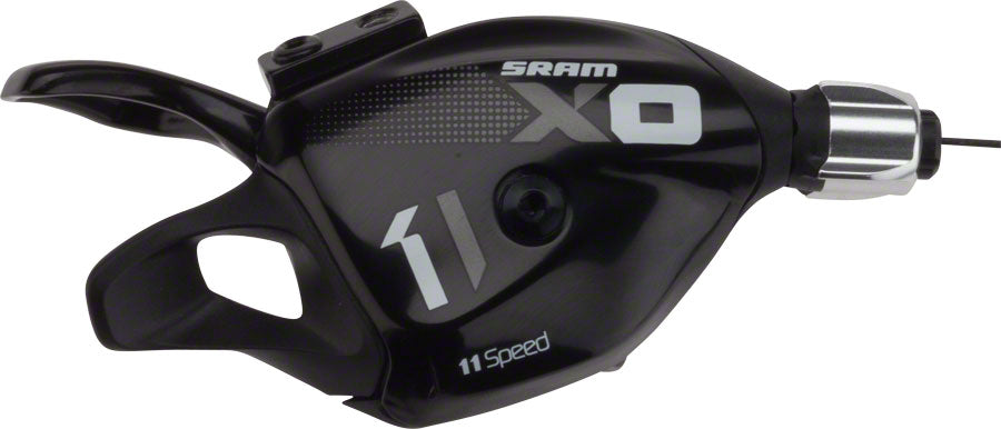 SRAM X01 11-Speed Trigger Shifter Includes Handlebar Clamp Black with Gray and White logo with Cable, Housing Sold MPN: 00.7018.090.000 UPC: 710845735226 Shifter, Flat Bar-Right X01 Trigger Shifter