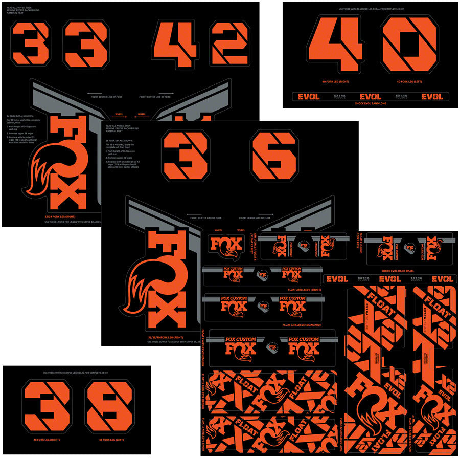 FOX Fork and Shock Decal Kit - Factory Orange - Sticker/Decal - Fork & Shock Decal Kit