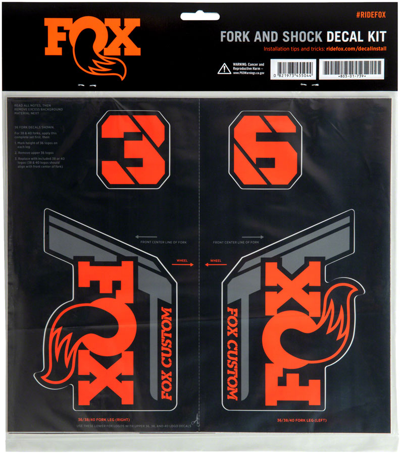 FOX Fork and Shock Decal Kit - Factory Orange MPN: 803-01-731 UPC: 821973454962 Sticker/Decal Fork & Shock Decal Kit