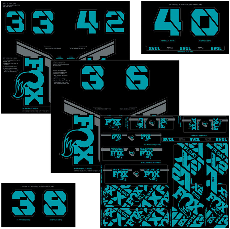 FOX Fork and Shock Decal Kit - Turquoise - Sticker/Decal - Fork & Shock Decal Kit