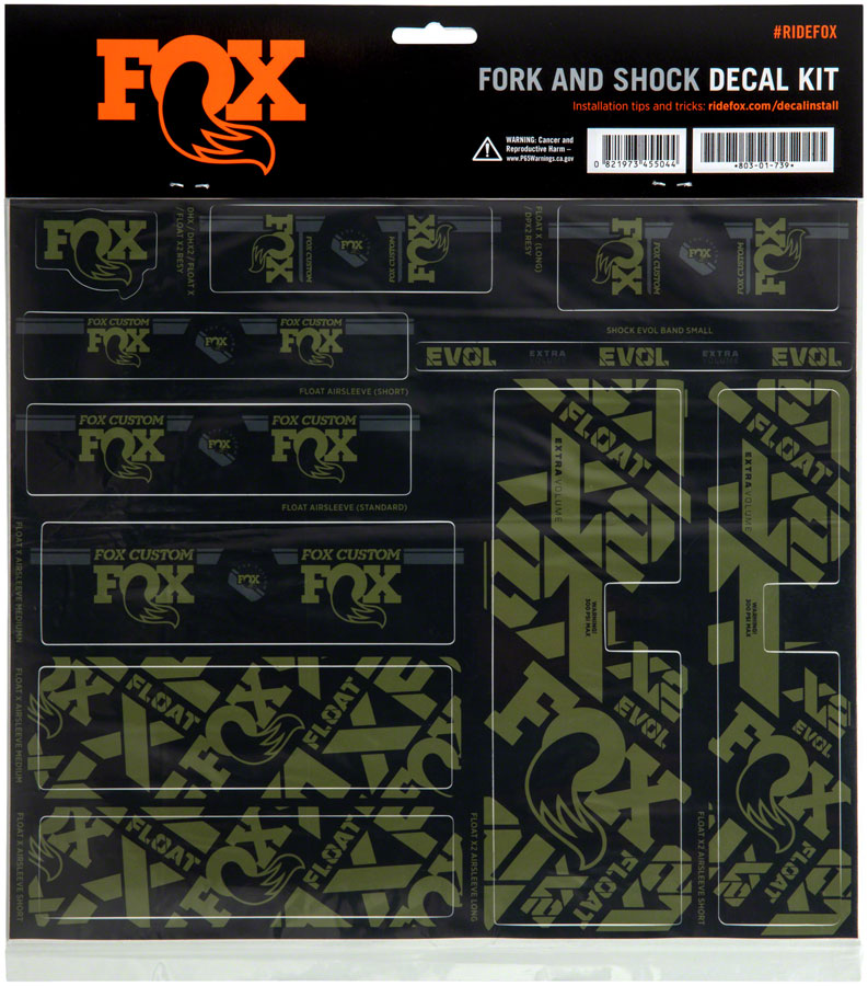 FOX Fork and Shock Decal Kit - Olive Drab MPN: 803-01-741 UPC: 821973455068 Sticker/Decal Fork & Shock Decal Kit