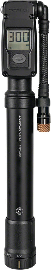 Topeak Mountain Digital Shock/Tire Mini Pump - 2Stage, 300psi, Black