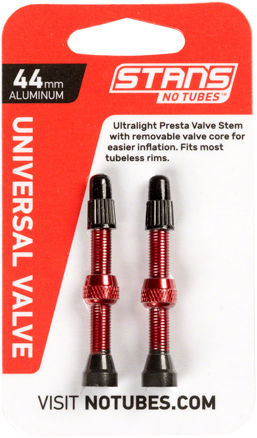 Stan's NoTubes Alloy Valve Stems - 44mm, Pair, Red MPN: AS0156 UPC: 847746038337 Tubeless Valves Alloy Valve Stems