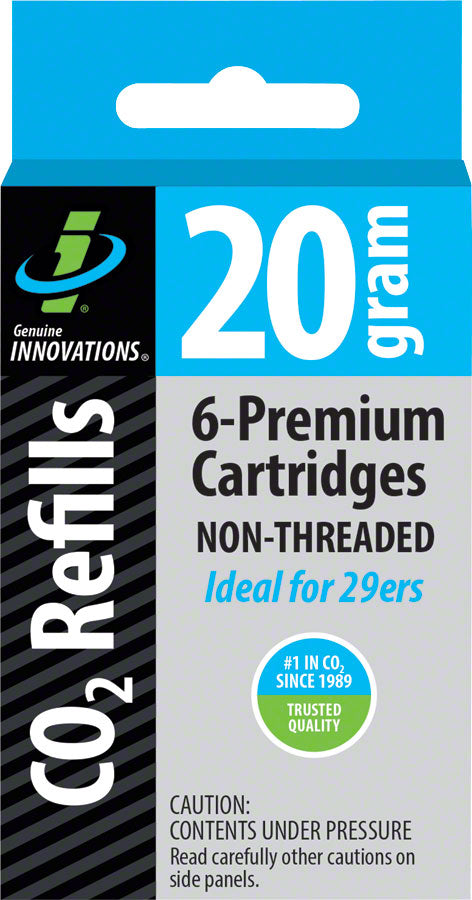 Genuine Innovations 20g Threadless Co2 Cartridges: 6-Pack MPN: G20313 UPC: 716281508004 CO2 and Pressurized Cartridge Threadless CO2 Cartridges