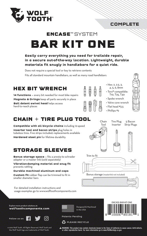 Wolf Tooth EnCase System Bar Kit One MPN: ENCASE-BAR-KIT-ONE UPC: 810006801811 Bike Multi-Tool EnCase System Bar Kit One