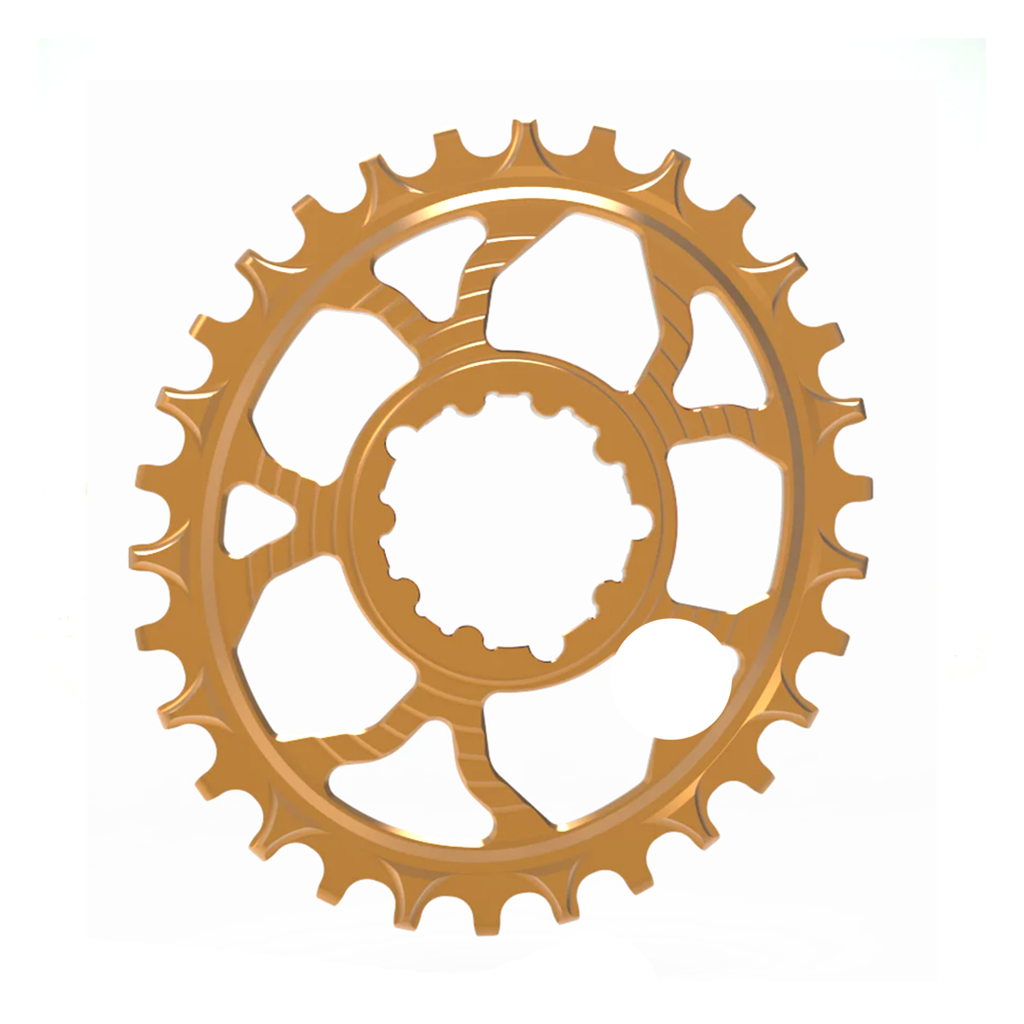 5Dev 7075 12% Oval Chainring Fox Kashima, SRAM 3 Bolt, 30 Tooth, 3mm Offset MPN: CR-OV-7075-30T-13 UPC: 850042201770 Direct Mount Chainrings Oval Chainring